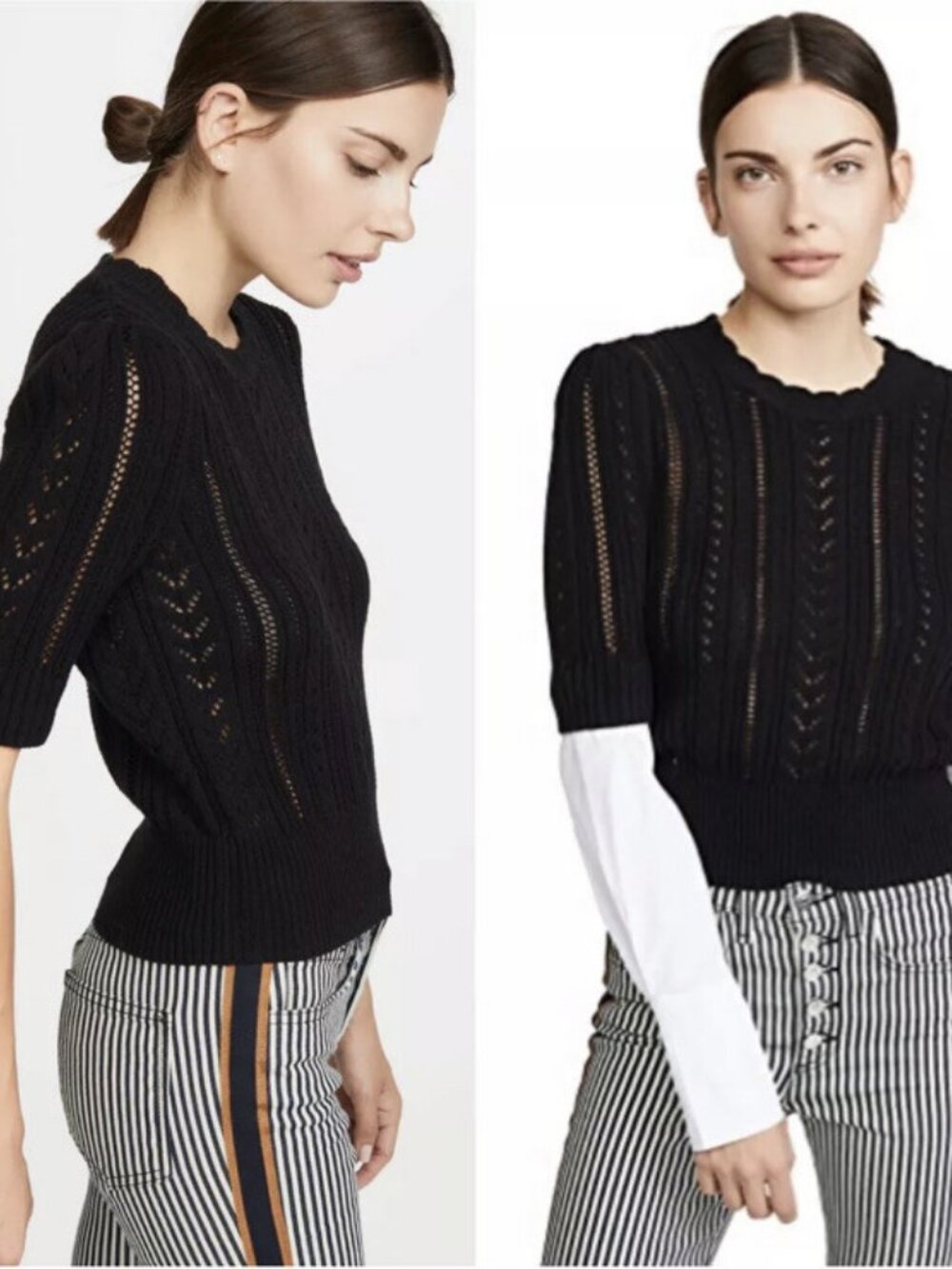 NEW VERONICA BEARD Spense Mixed Media Sweater Black White Knit Top Shirt XS $395